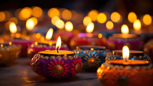 Foto festival de las luces de diwali con velas fondo de foto macro