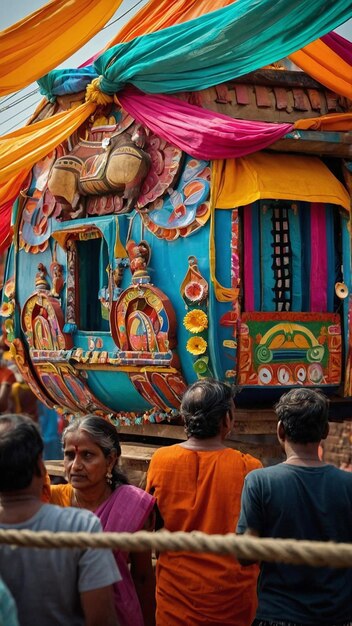 Foto festival de rath yatra imagen moderna de la gente y la celebración del templo de la india