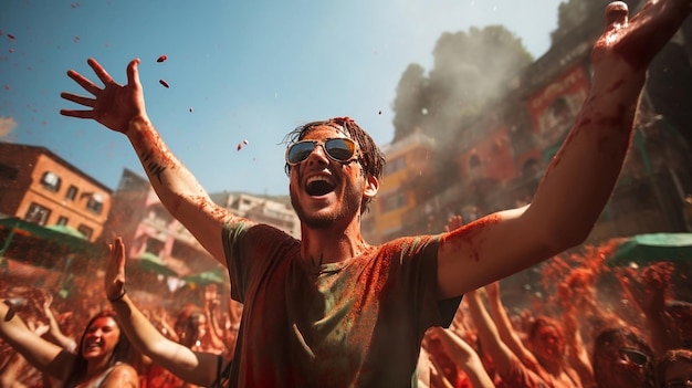 Festival de Tomatina hombre lleno de tomate