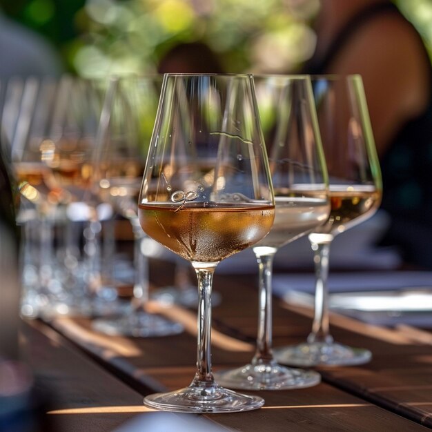 Foto festival del vino de stuttgart viñedos tradición de la bodega copas de vino mesa de madera