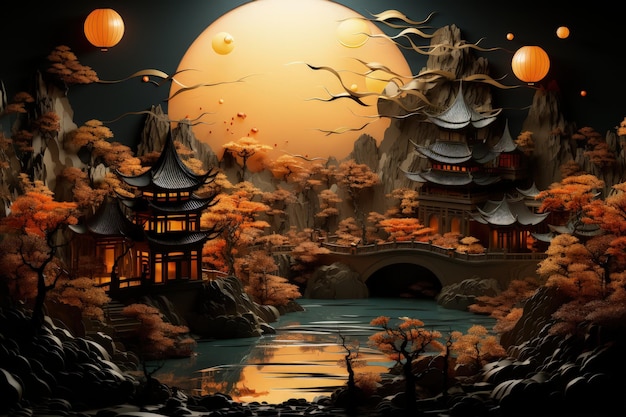 Festivales de mediados de otoño de los pueblos del este y sudeste asiático diosa de la luna linternas Chang'e y hombres de pan de jengibre de la luna
