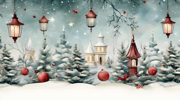 Festive Christmas Holiday Aquarela Ilustração Banner Imagem