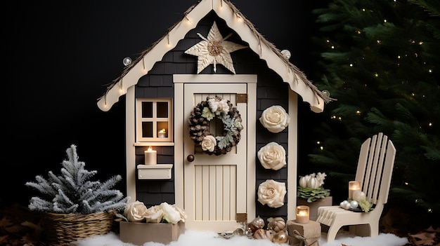 Festive Delights Rendering 3D de decorações de Natal na Wooden House Collection