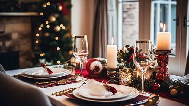 Festive fecha noche mesas idea de paisaje mesa de cena para dos y Navidad Año Nuevo Decoración del día de San Valentín estilo de casa de campo inglés