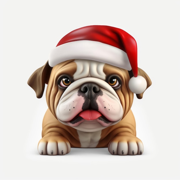 Festive Fun Christmas Bulldog inglés con ojos de dibujos animados en simple animación 3D sobre un fondo blanco