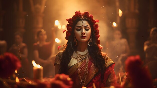 Festividad divina de las cautivadoras celebraciones de Durga Puja