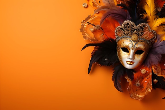 Festivo colorido de Mardi Gras carnaval veneziano máscara contas banner de design de festa com espaço de cópia