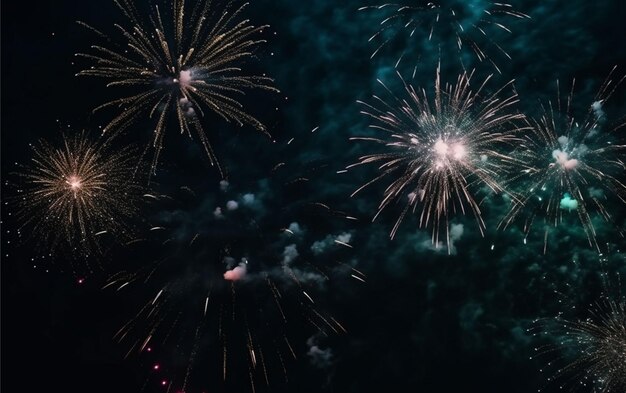 Foto festivo espectáculo de fuegos artificiales de colores hermosos