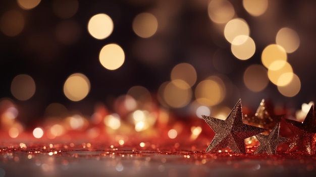 Festivo fondo bokeh rojo con luces relucientes estrellas doradas perfectas para Navidad y Año Nuevo