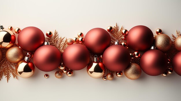 Festivo telón de fondo rojo de Navidad con marco de abeto y decoraciones doradas