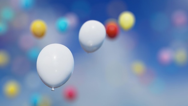 Festliche Ballons, die in den Himmel fliegen. 3D-Rendering.