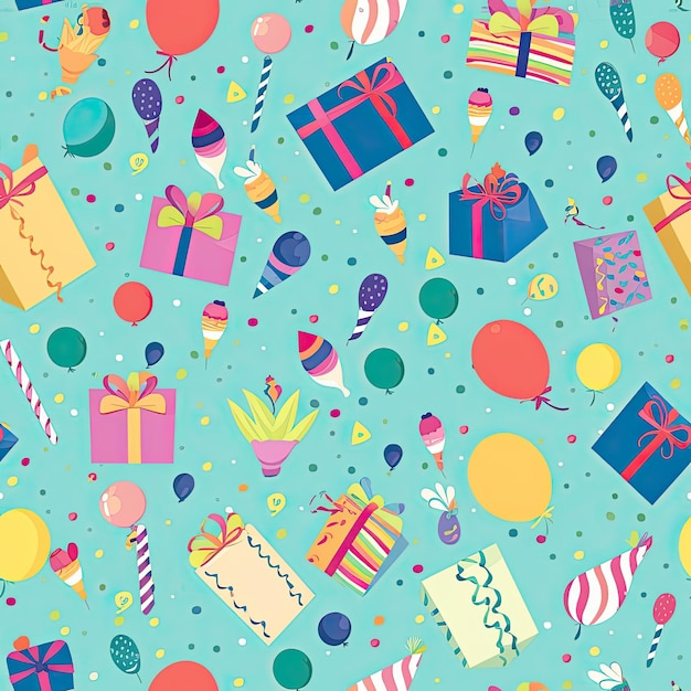 Festliche Geburtstagskomposition mit Süßigkeitenballons und verpackten Geschenkschachteln
