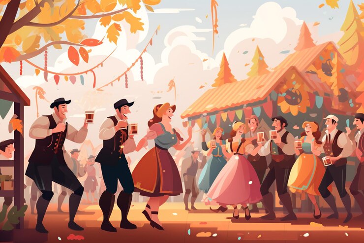 Foto festliche oktoberfest-feier in stilisierter flacher illustration