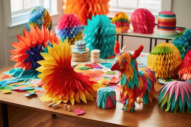 Festliche Pinata-Muster und Vorlagen auf dem Tisch, die mit generativer Ai erstellt wurden