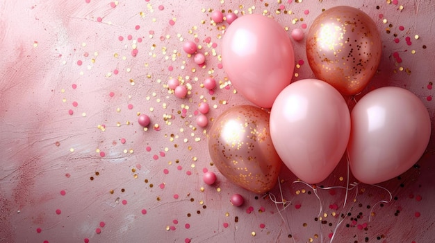 Festliche rosa und goldene Ballons zur Geburtstagsfeier