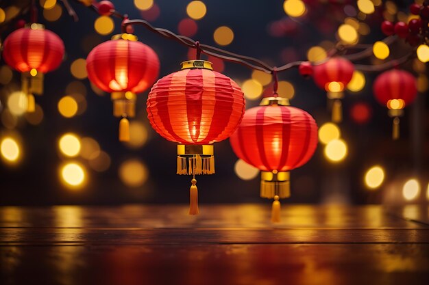 Festliche rote chinesische Papierlaterne und gelbe Bokeh