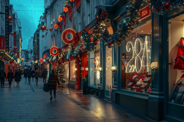 Foto festliche weihnachtsbeleuchtung auf einer straße in dublin, irland, erzeugt eine fröhliche und freudige atmosphäre für die passanten