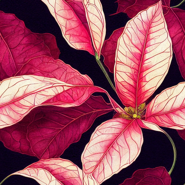 Festliche Weihnachtsblumen und -pflanzen. Nahtloses sich wiederholendes Muster. Digitales Aquarell