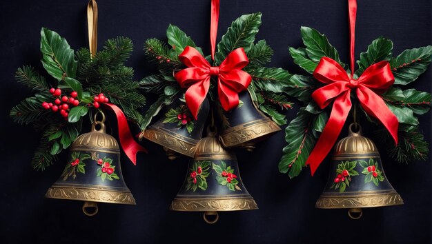 Foto festliche weihnachtsglocken mit bunten bändern 1