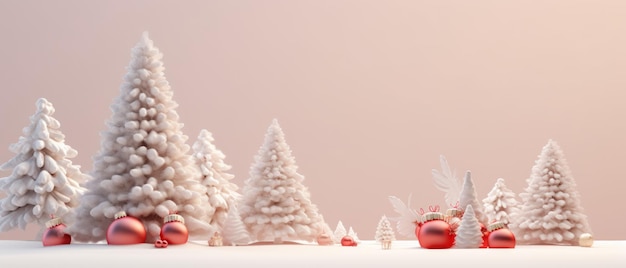 Festliche Weihnachtsszene mit geschmückten Bäumen und Schnee
