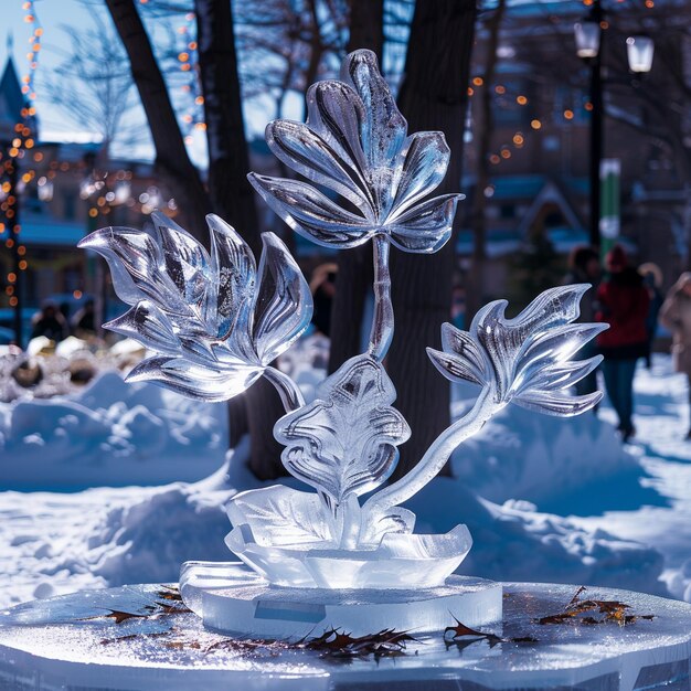 Foto festliche winter-eisskulptur blumen-tisch schnee-bild