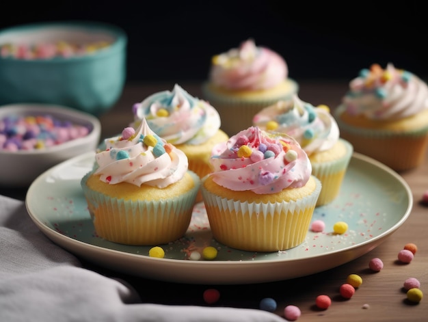 Festlicher Cupcake-Zuckerguss mit Streuseln, generative KI
