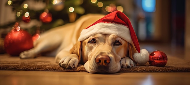 Festlicher Labrador am Baum