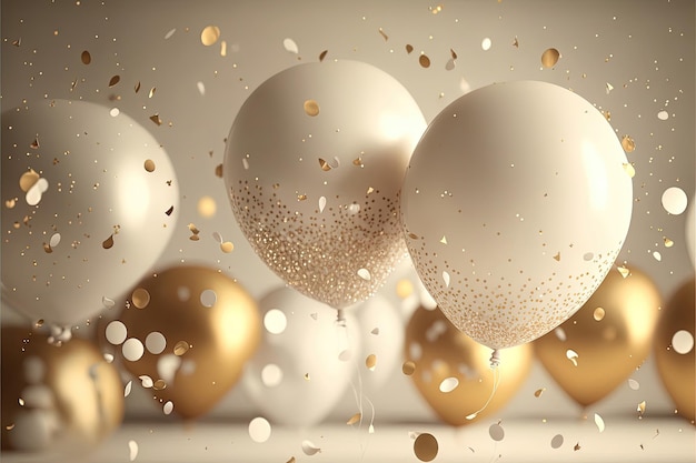 Festlicher Luxushintergrund mit goldenen aufblasbaren Ballons Konfetti verschwommener Hintergrund mit Bokeh-Effekt Ai erzeugt