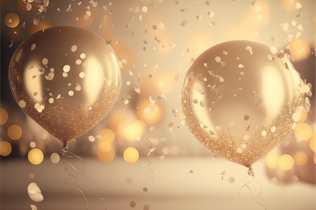 Festlicher Luxushintergrund mit goldenen aufblasbaren Ballons Konfetti verschwommener Hintergrund mit Bokeh-Effekt Ai erzeugt