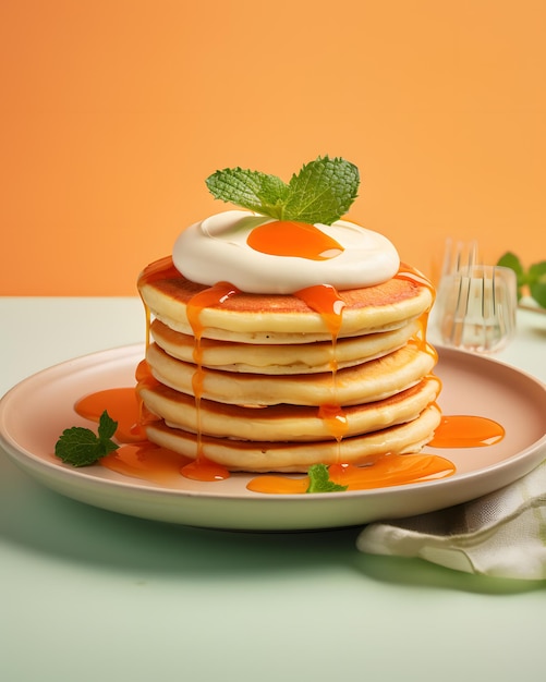 Foto festlicher oster-pancake-stapel mit frühlingsgarnieren