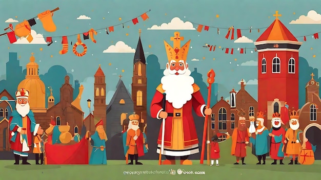 Festlicher Sinterklaas-Vektorhintergrund, kostenlose flache Illustration