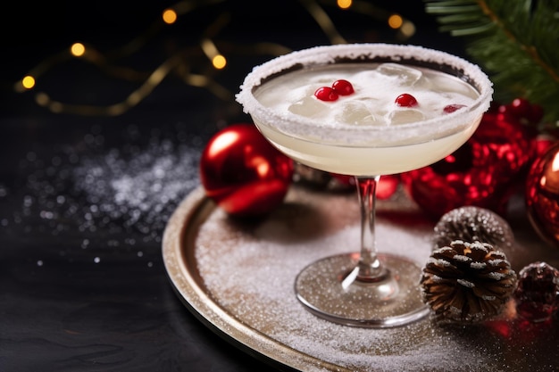 Festlicher Urlaubs-Cocktail mit glitzerndem zuckerhaltigem Rand Glitzerndes Urlaubs-Neujahrsfest Generative KI-Illustration