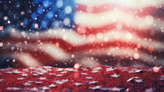 Festliches Feuerwerk gegen den Hintergrund der Flagge der Vereinigten Staaten von Amerika