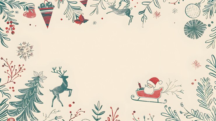 Foto festliches weihnachts-doodle-grenzdesign mit urlaubselementen für mockup-hintergrund