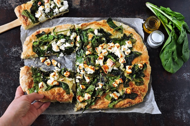 Feta Spinat Pizza.