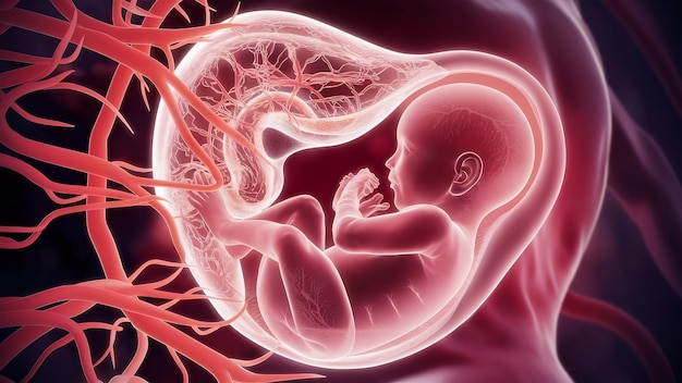 El feto humano en el útero Ilustración 3D