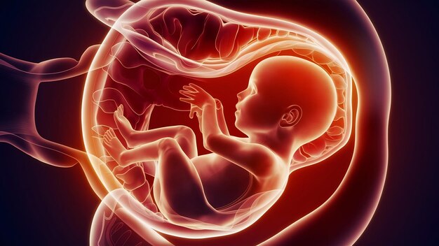 El feto humano en el útero Ilustración 3D