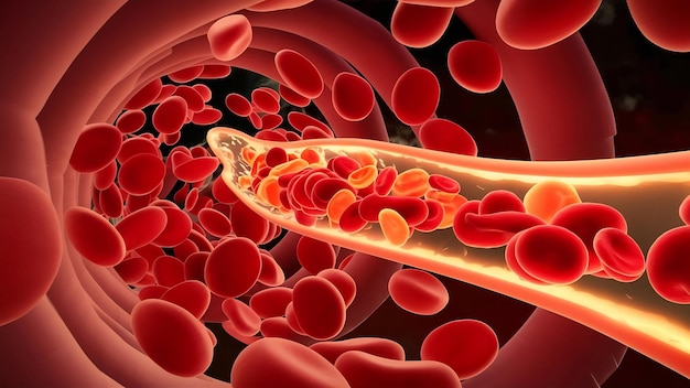 Fett- und rote Blutkörperchen in Blutgefäßen 3D-Rendering