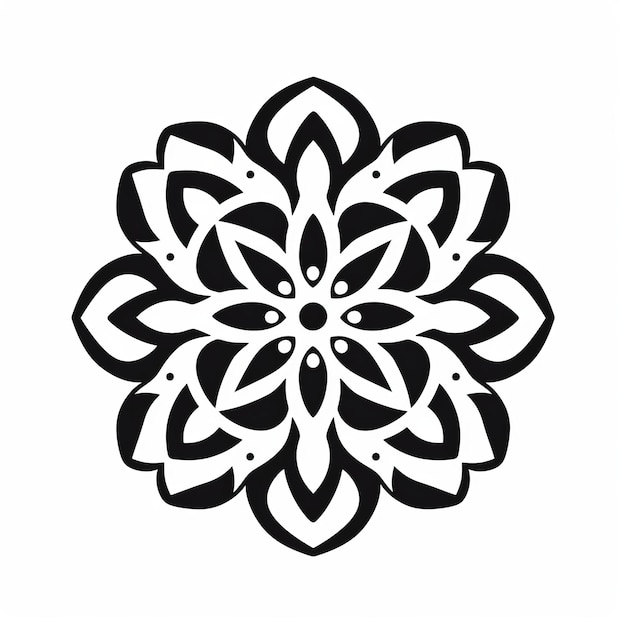 Fettfarbenes Schwarz-Weiß-Mandala-Blumen-Design mit östlich inspirierten Motiven