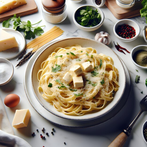 Fettuccine Alfredo com parmesão e ervas frescas