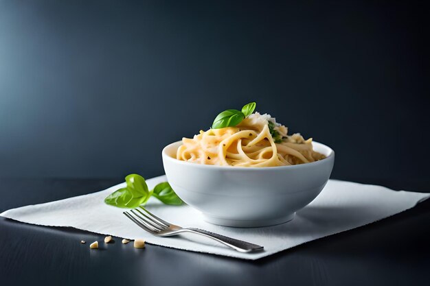 Fettuccine Alfredo mit Parmesan-Käse auf schwarzem Hintergrund