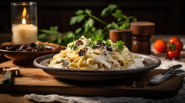 Fettuccine Alfredo o fettuccine al burro es un plato italiano de pasta