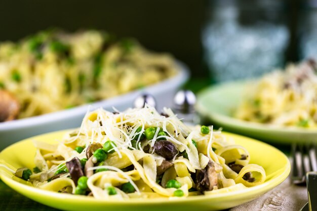 Fettuccine fresco com molho cremoso de cogumelos.