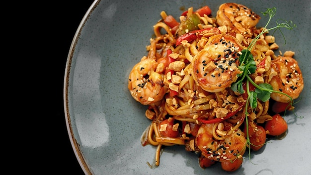 Fettuccine-Nudeln mit Garnelen und Tomaten