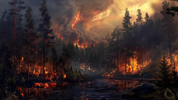 Feuer brennt in einem Wald Generative KI