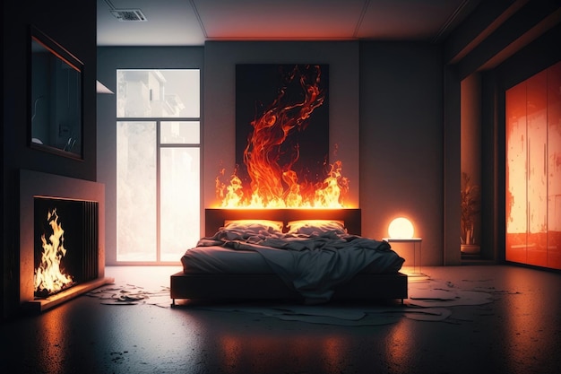 Feuer im modernen Schlafzimmer Generative KI