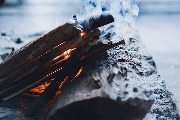 Feuer leuchten mit Holzstöcken