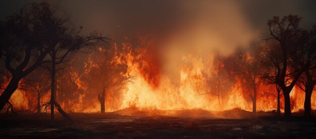 Feuer tanzt unter den Bäumen