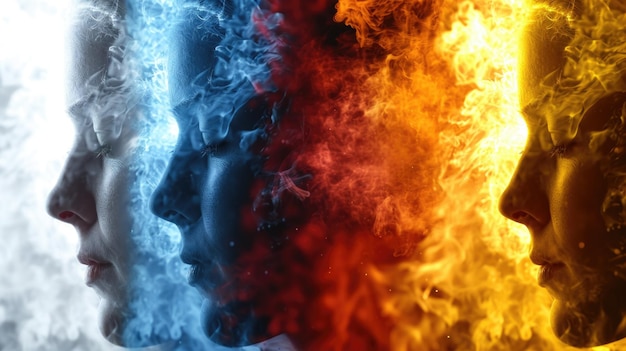 Feuer und Eis Abstrakte Gesichter, die psychologische Vielfalt vermitteln