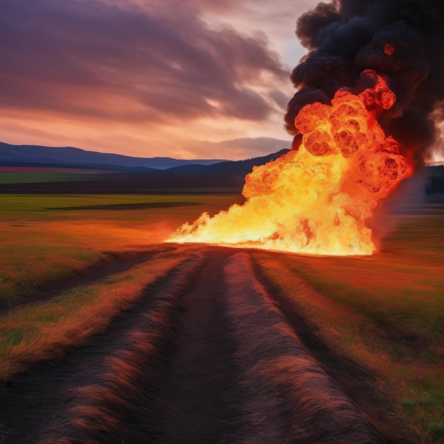 Feuer und Rauch in der Nacht mit einem brennenden Feld Hintergrund Feuer und Rauch in der Nacht mit einem brennenden